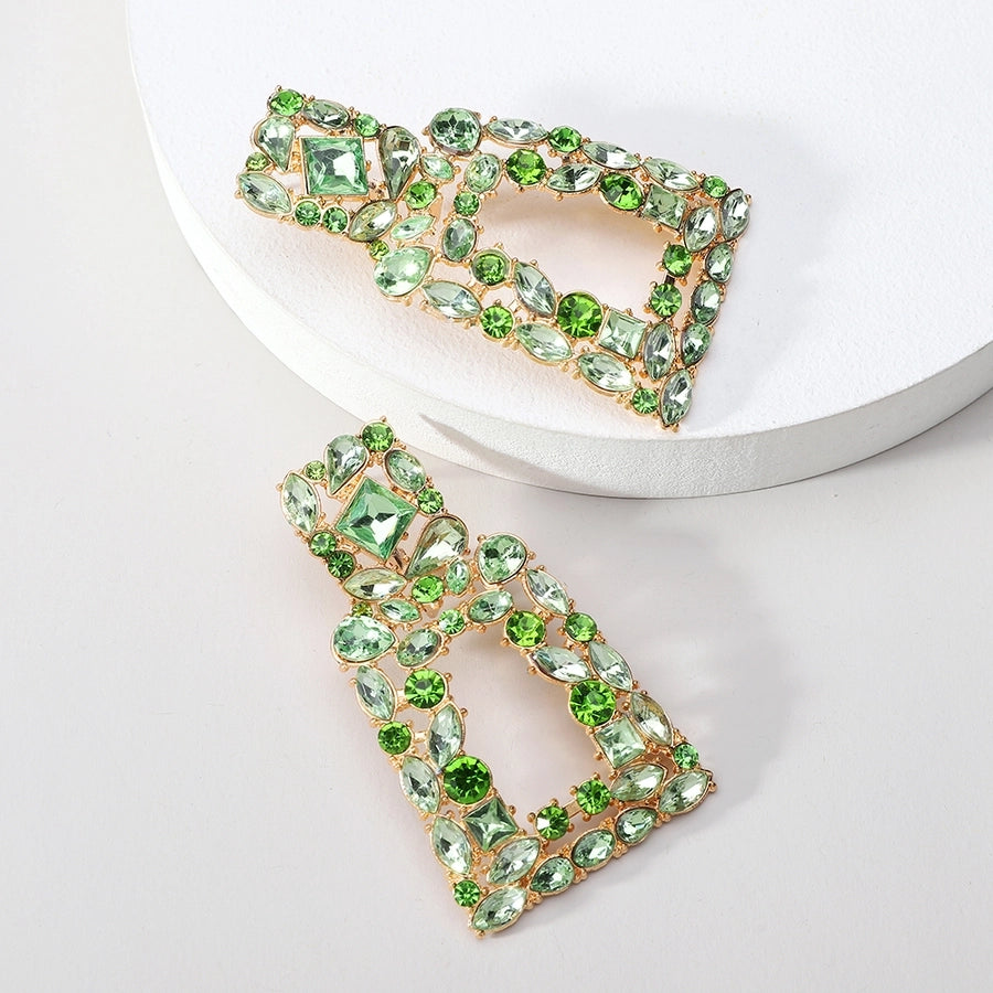 1 pair elegant retro geometric trapezoid hollow out inlay zinc alloy rhinestones drop earrings