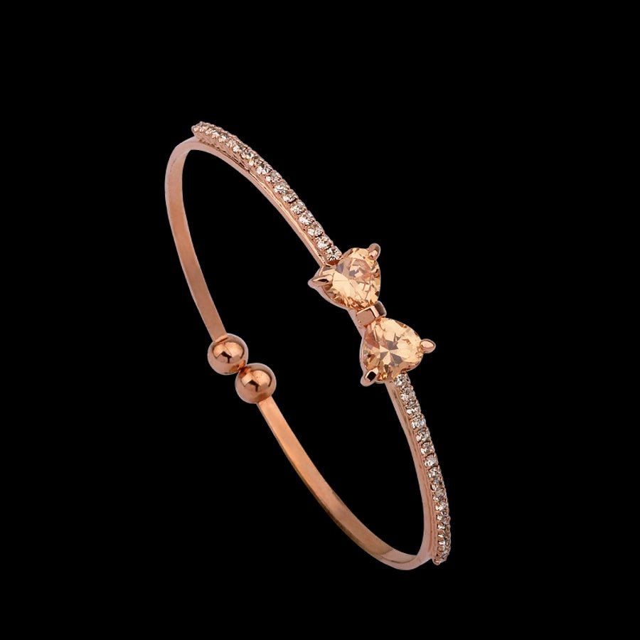 elegant heart shape twist alloy plating inlay rhinestones rose gold plated women's cuff bracelets