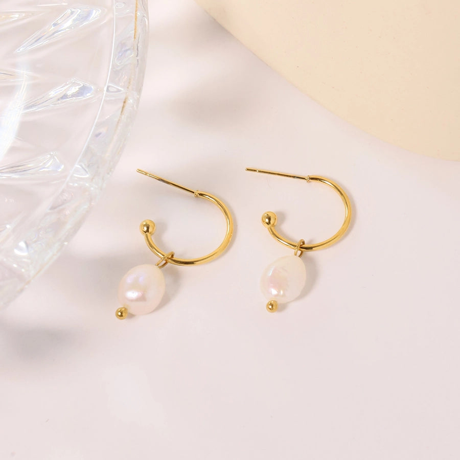 1 Pair Simple Style Classic Style Solid Color Patchwork Plating Titanium Steel 18K Gold Plated Drop Earrings