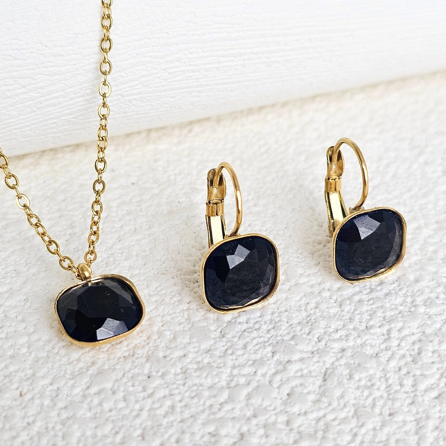304 Stainless Steel Gold Plated Simple Style Shiny Inlay Square Zircon Jewelry Set