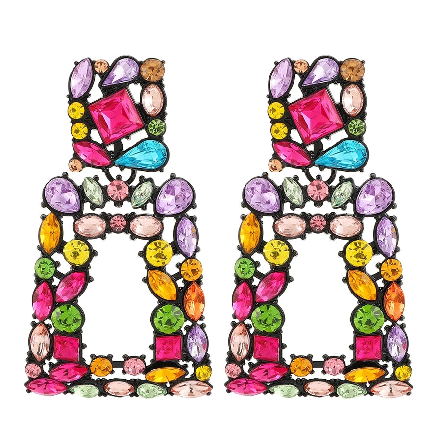 1 pair elegant retro geometric trapezoid hollow out inlay zinc alloy rhinestones drop earrings