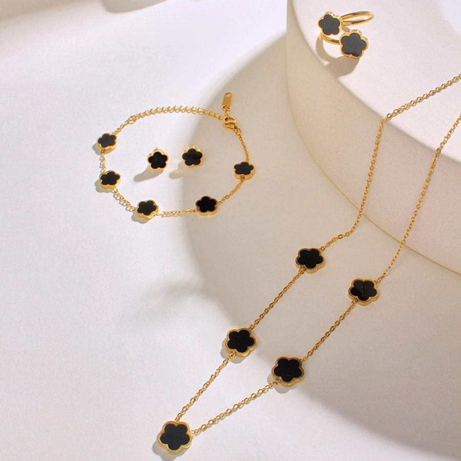 304 Stainless Steel 18K Gold Plated Casual Simple Style Inlay Flower Shell Jewelry Set