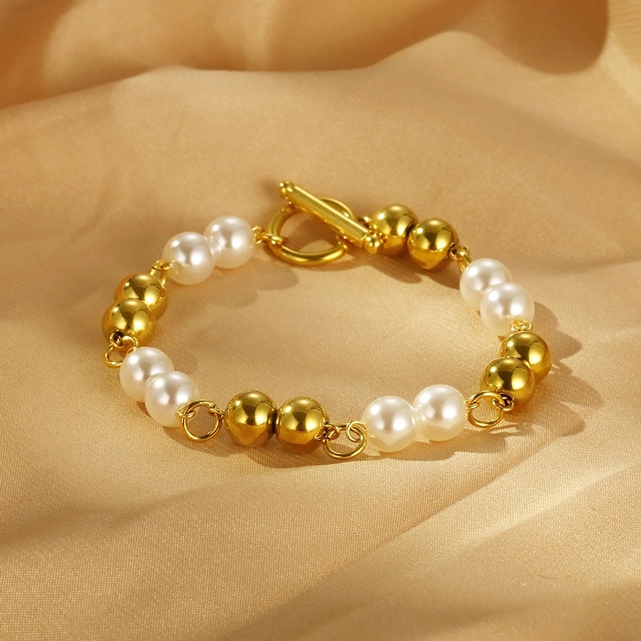 304 Stainless Steel Resin Simple Style Toggle Beaded Round Bracelets