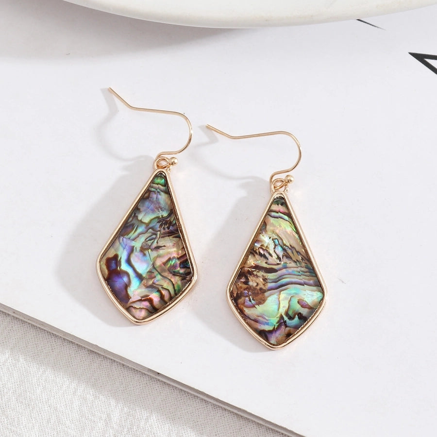 1 pair simple style color block alloy inlay shell women's drop earrings