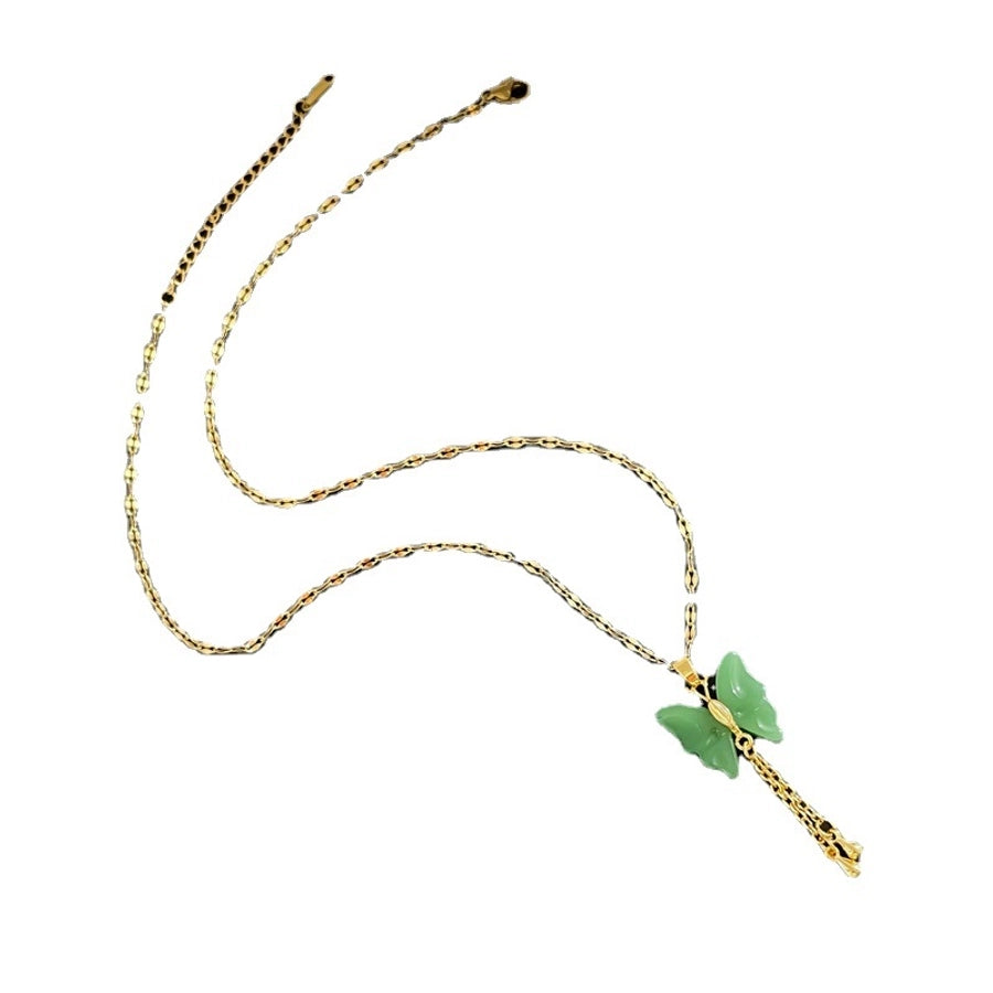 fashion butterfly titanium steel copper tassel plating pendant necklace