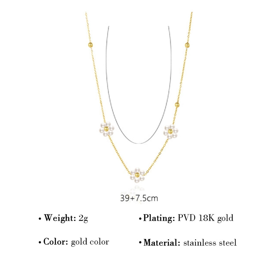 sweet flower stainless steel beaded plating inlay 14k gold plated freshwater pearl bracelets necklace