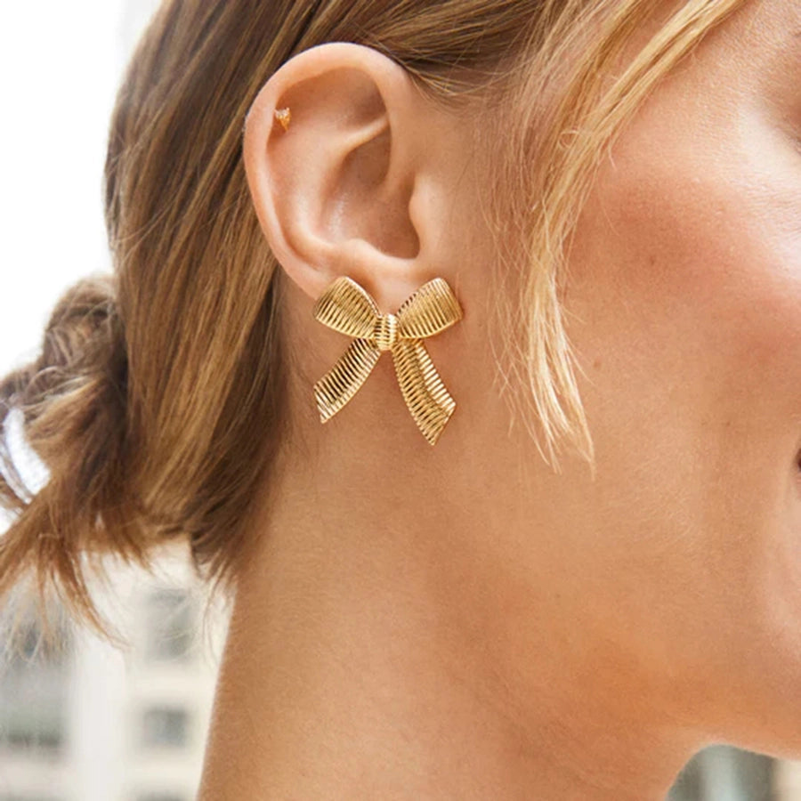 1 Pair IG Style Bow Knot Plating 304 Stainless Steel Drop Earrings
