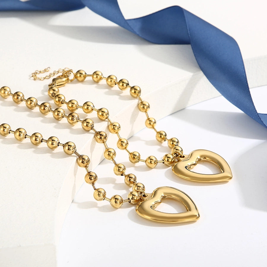 Stainless Steel 18K Gold Plated Streetwear Plating Heart Shape Bracelets Necklace