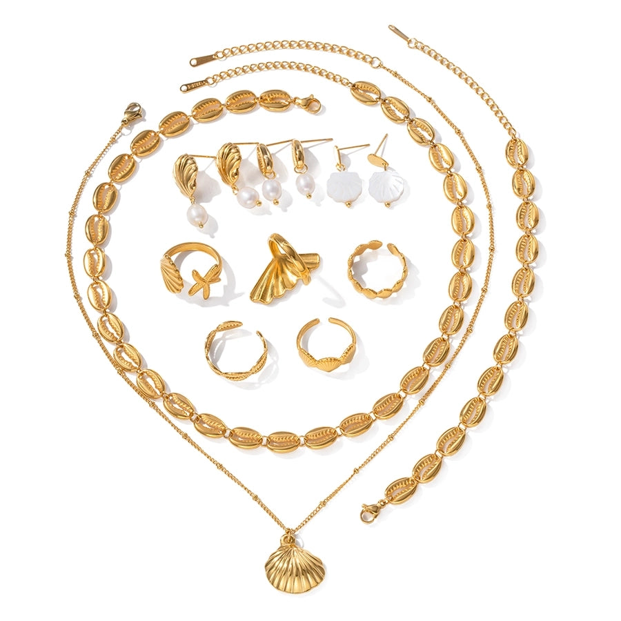 ig style beach starfish shell stainless steel imitation pearl plating 18k gold plated rings earrings necklace