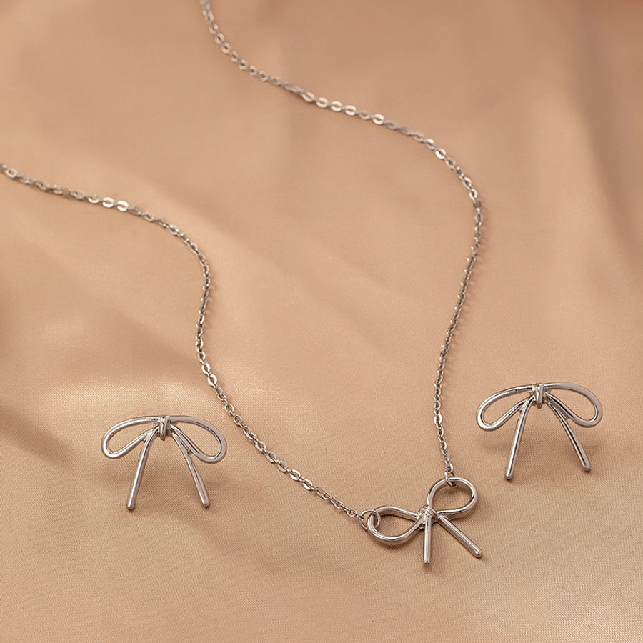 cute preppy style modern style bow knot alloy women's earrings necklace