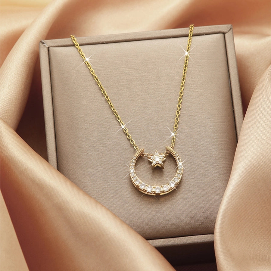 Titanium Steel Vintage Style Tassel Plating Doll Constellation Crown Pendant Necklace