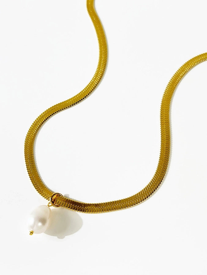 simple style classic style geometric stainless steel freshwater pearl plating 18k gold plated pendant necklace