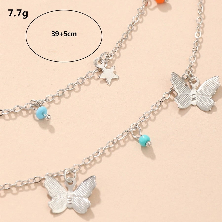sweet star butterfly beaded alloy layered plating alloy choker 1 piece