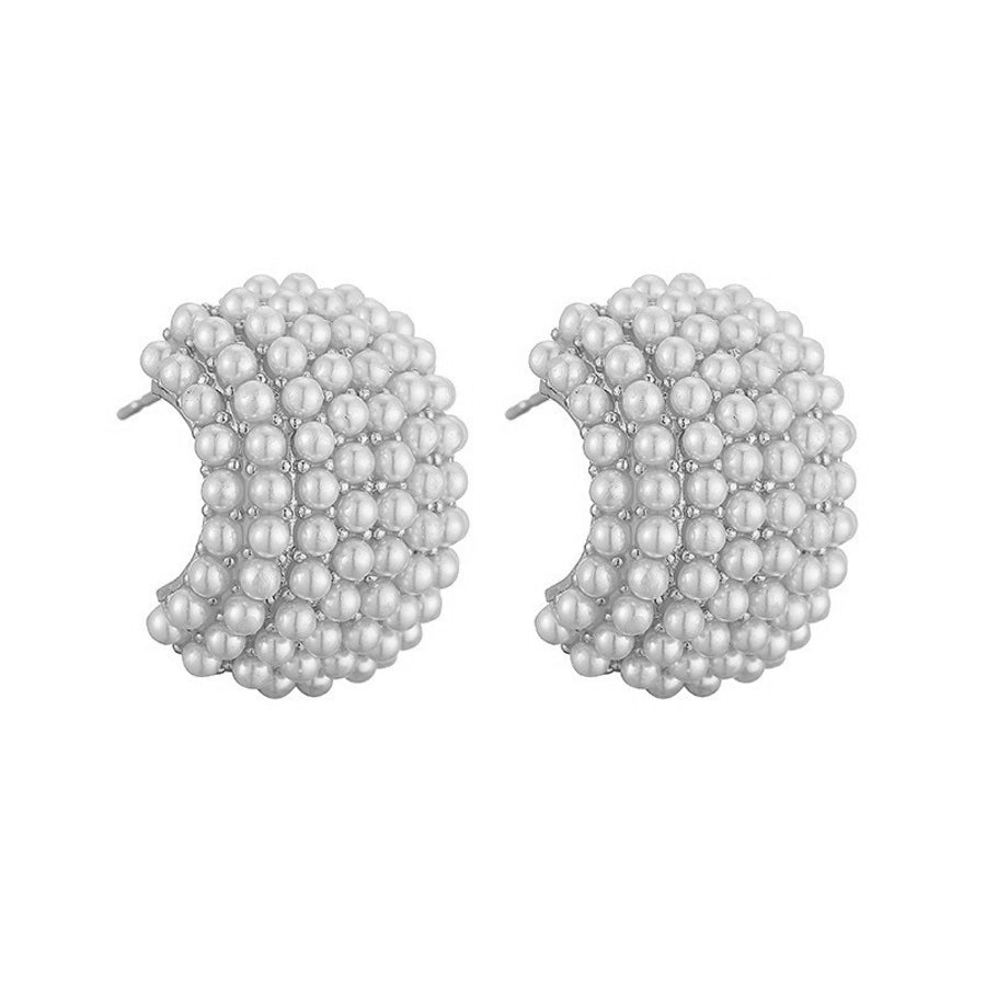 1 pair casual elegant vintage style c shape plating inlay copper artificial pearls 18k gold plated ear studs
