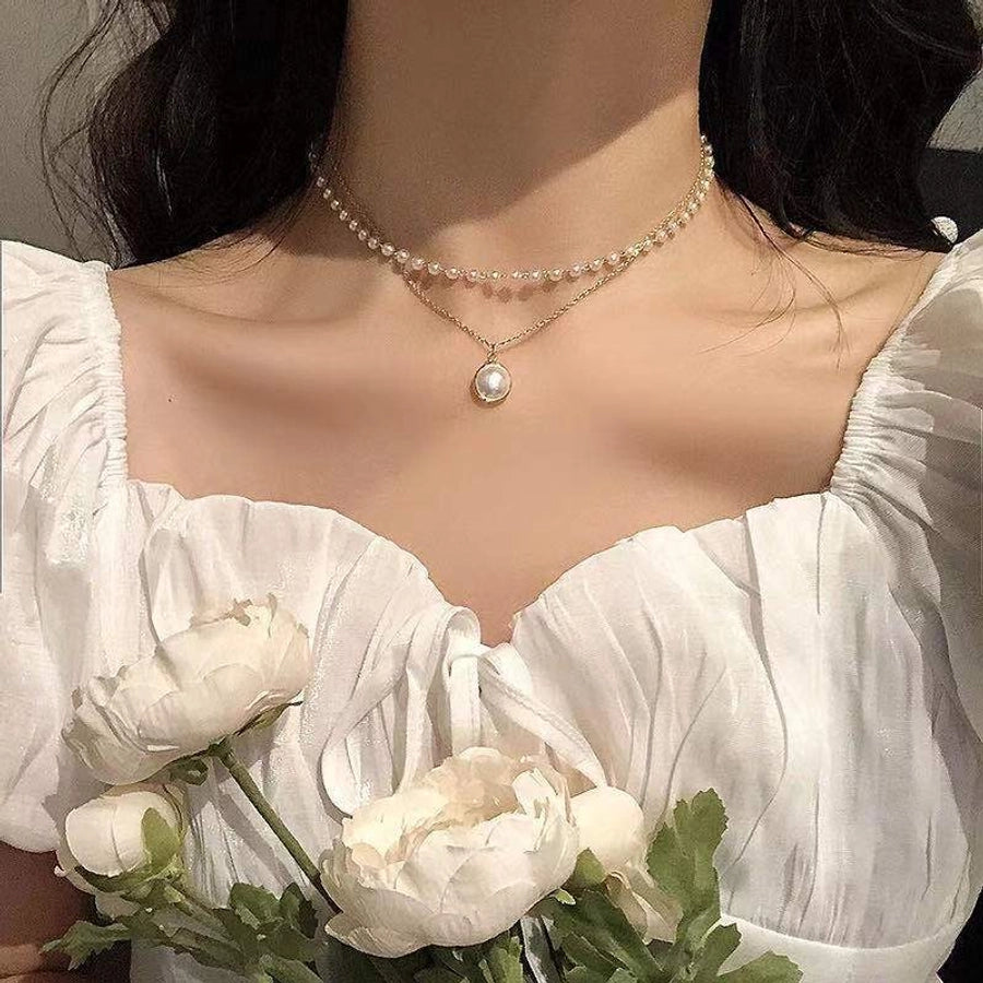 vintage style water droplets heart shape artificial pearl alloy women's necklace