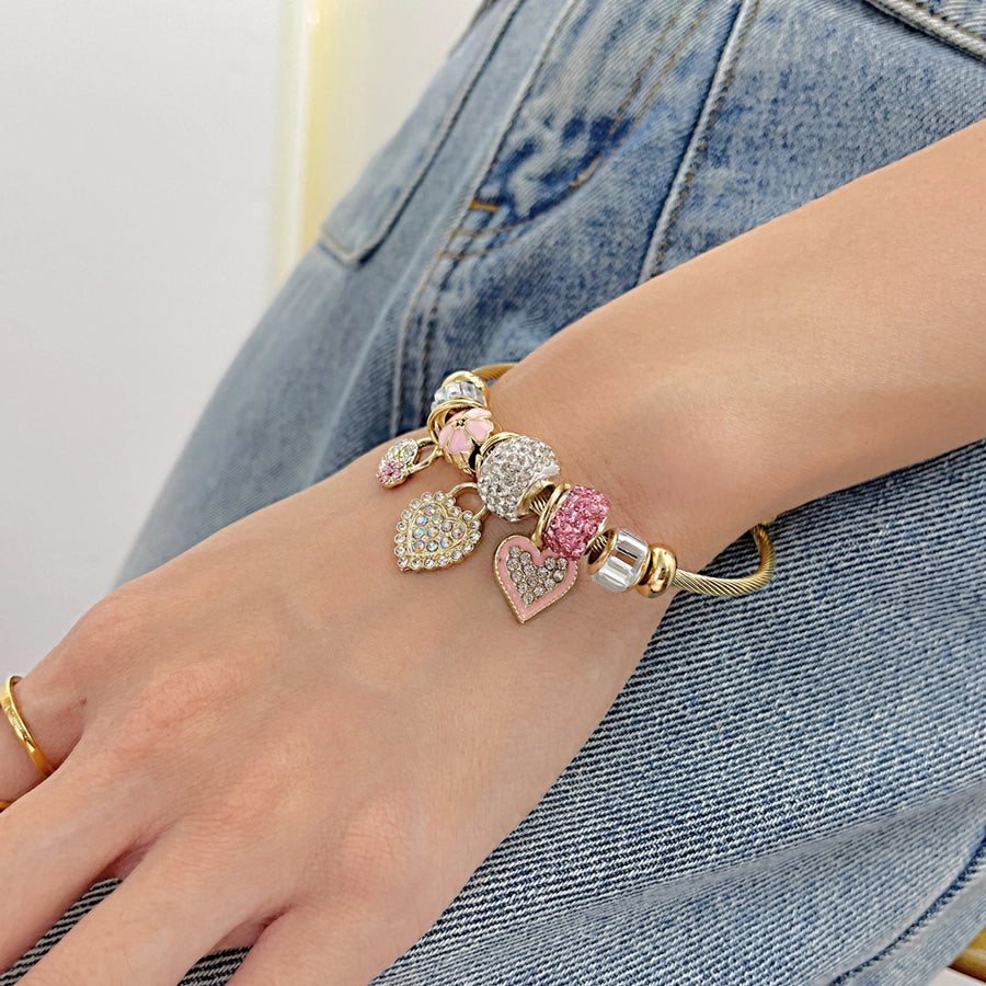 Novelty Heart Shape 304 Stainless Steel Alloy Zircon Bangle In Bulk