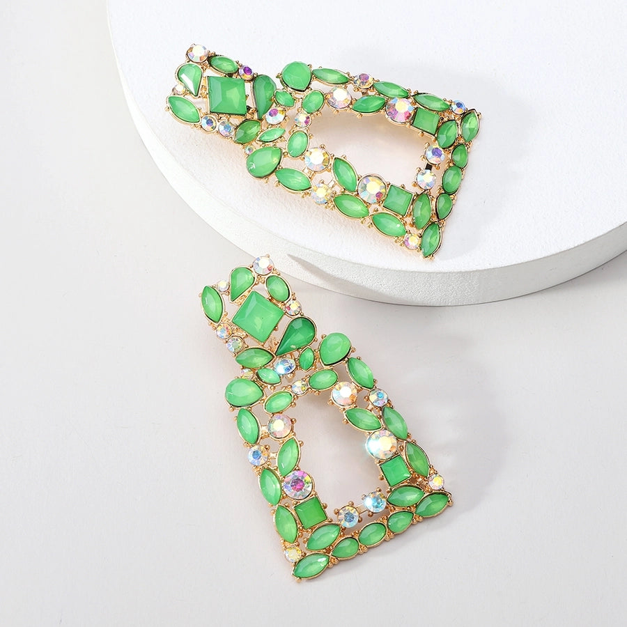 1 pair elegant retro geometric trapezoid hollow out inlay zinc alloy rhinestones drop earrings