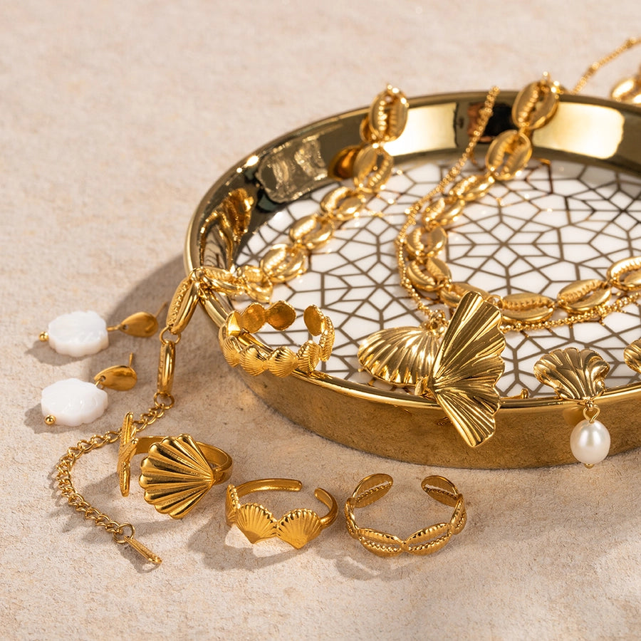 ig style beach starfish shell stainless steel imitation pearl plating 18k gold plated rings earrings necklace