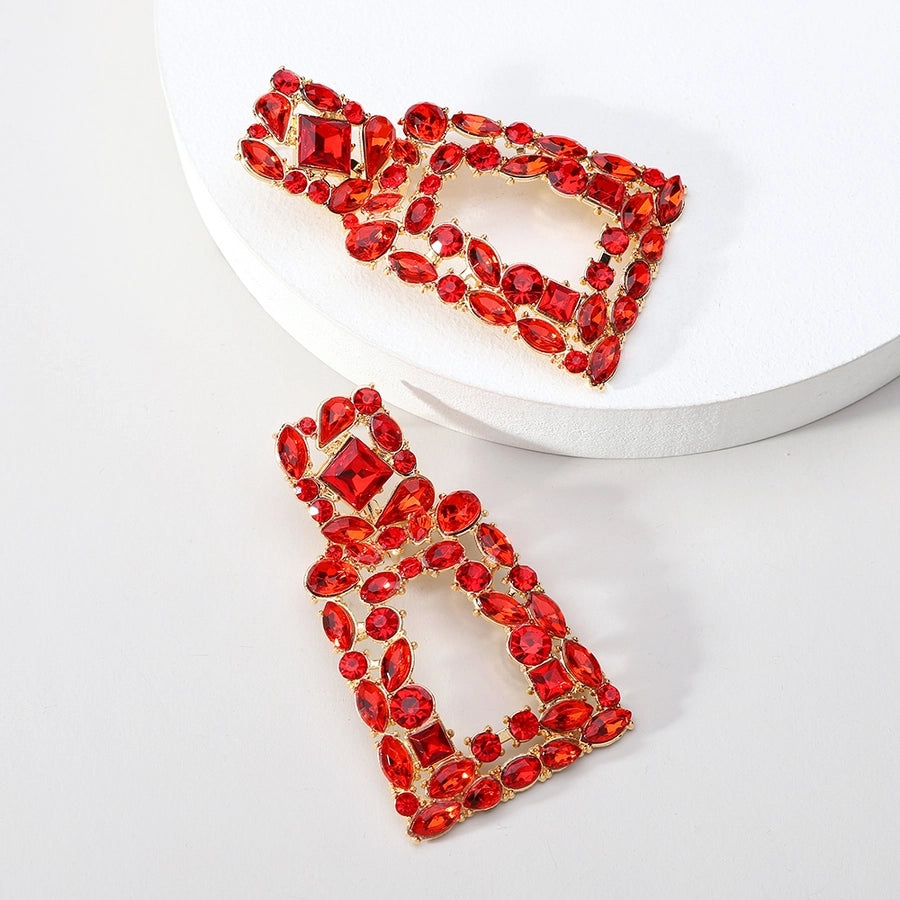 1 pair elegant retro geometric trapezoid hollow out inlay zinc alloy rhinestones drop earrings
