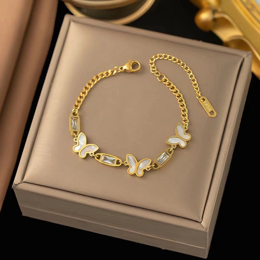 lady butterfly titanium steel plating inlay freshwater pearl bracelets