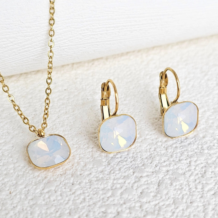 304 Stainless Steel Gold Plated Simple Style Shiny Inlay Square Zircon Jewelry Set