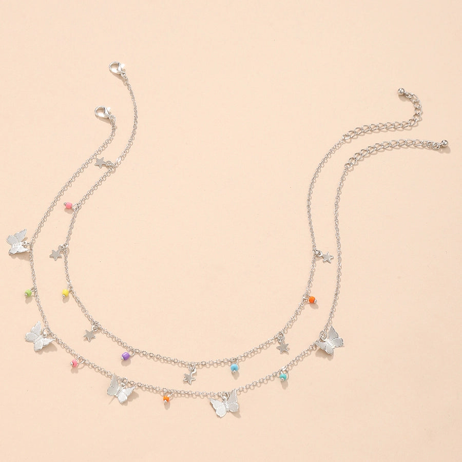 sweet star butterfly beaded alloy layered plating alloy choker 1 piece