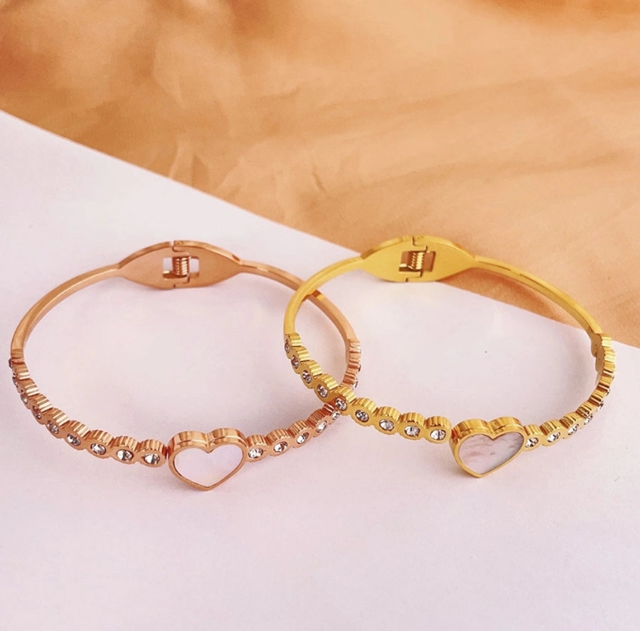 Titanium Steel Gold Plated Simple Style Plating Inlay Heart Shape Zircon Bangle
