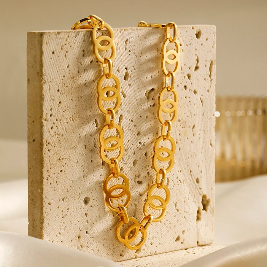 304 Stainless Steel 14K Gold Plated Simple Style Classic Style Plating Solid Color Necklace