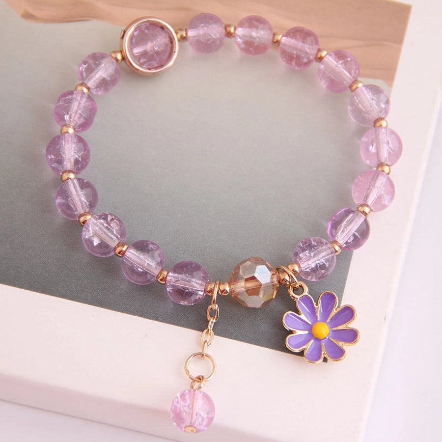 korean fashion simple small daisy pendant crystal beads bracelet