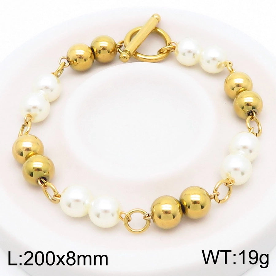 304 Stainless Steel Resin Simple Style Toggle Beaded Round Bracelets