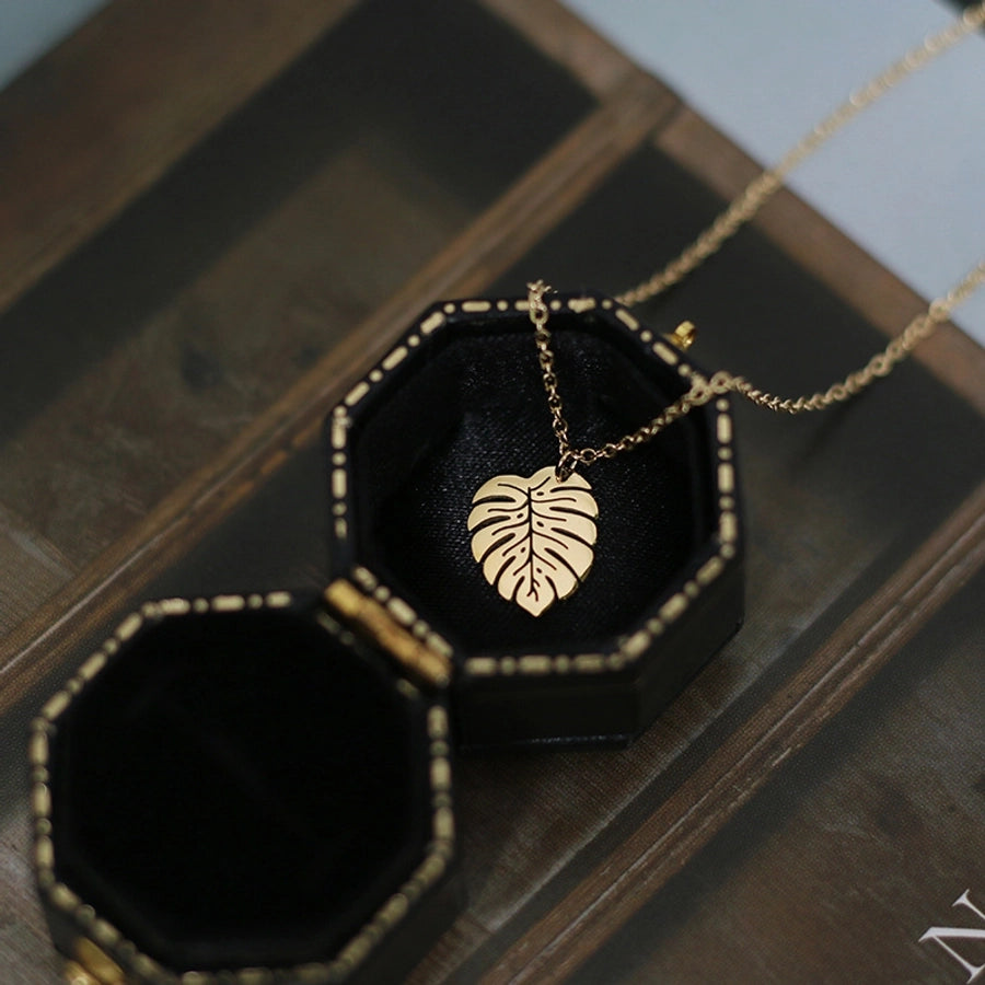 vintage tropical rainforest palm leaf titanium steel necklace