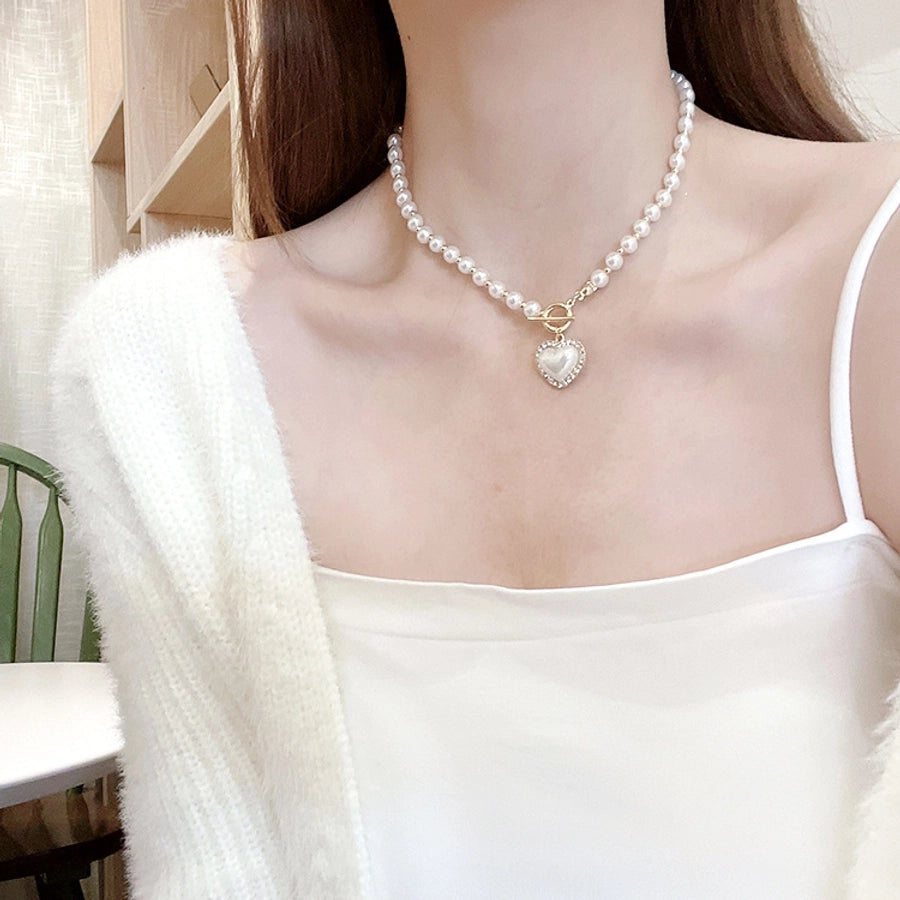 vintage style water droplets heart shape artificial pearl alloy women's necklace