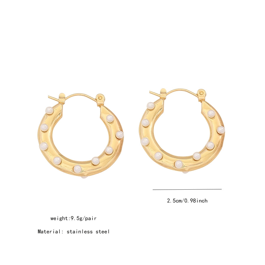 1 Pair IG Style Simple Style C Shape Solid Color Inlay Stainless Steel Artificial Pearls Zircon 18K Gold Plated Ear Studs