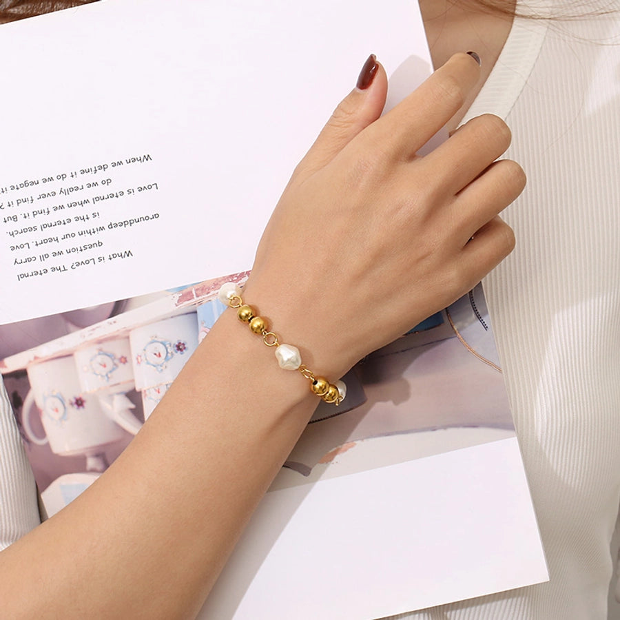 304 Stainless Steel Resin Simple Style Toggle Beaded Round Bracelets