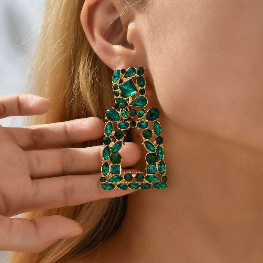 1 pair elegant retro geometric trapezoid hollow out inlay zinc alloy rhinestones drop earrings