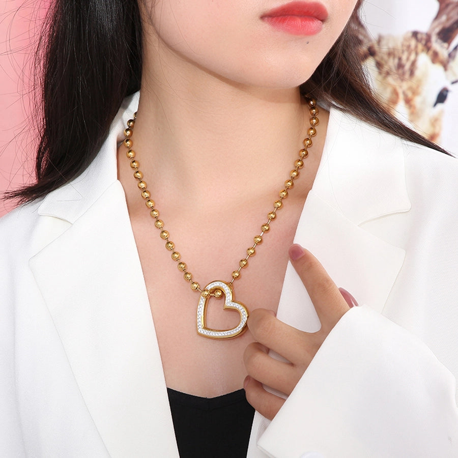 Stainless Steel 18K Gold Plated Streetwear Plating Heart Shape Bracelets Necklace