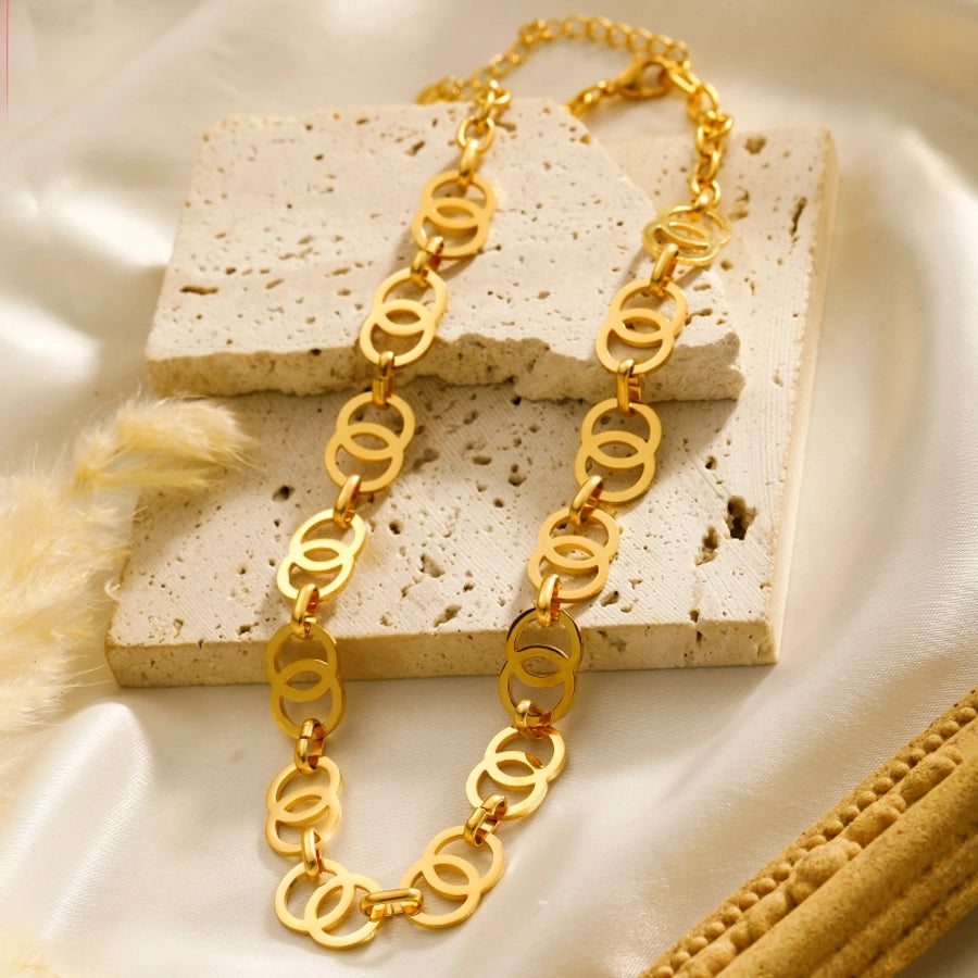 304 Stainless Steel 14K Gold Plated Simple Style Classic Style Plating Solid Color Necklace