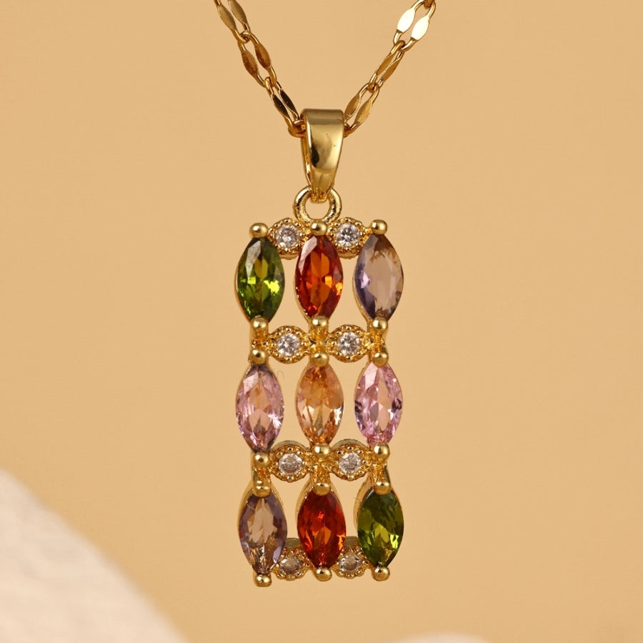 elegant simple style heart shape stainless steel hollow out 18k gold plated pendant necklace