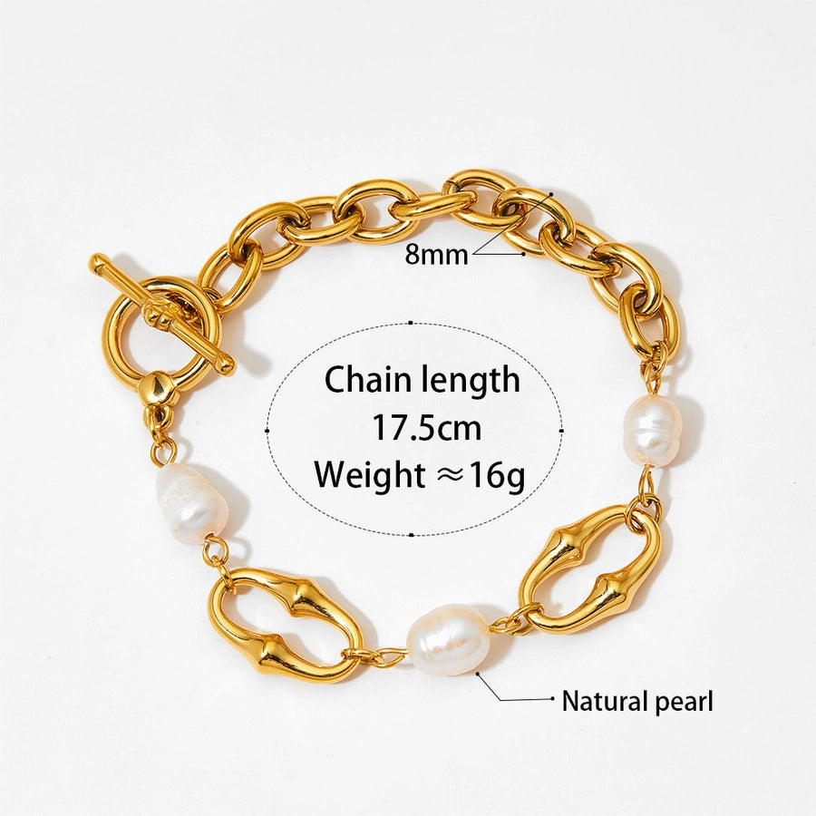 304 Stainless Steel Freshwater Pearl 16K Gold Plated White Gold Plated Gold Plated IG Style Simple Style Classic Style Polishing Plating Solid Color Bracelets Necklace