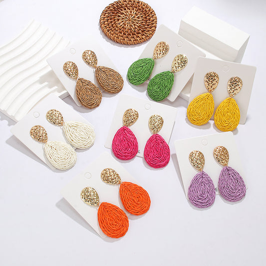 1 Pair Hawaiian Tropical Water Droplets Water Drop Alloy raffia 14K Gold Plated Drop Earrings