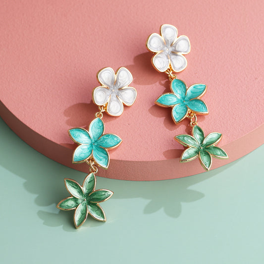 fashion retro lilac oil drop flower earrings three earrings personalized earrings