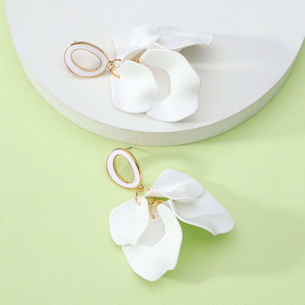 1 pair elegant romantic sweet petal spray paint painted inlay zinc alloy acrylic dangling earrings