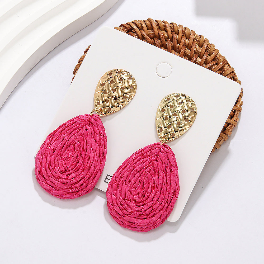 1 Pair Hawaiian Tropical Water Droplets Water Drop Alloy raffia 14K Gold Plated Drop Earrings