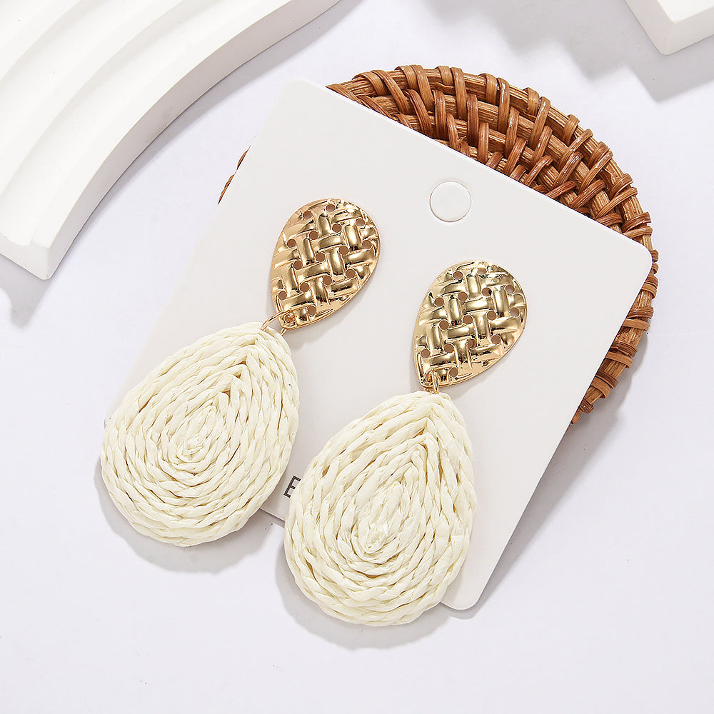 1 Pair Hawaiian Tropical Water Droplets Water Drop Alloy raffia 14K Gold Plated Drop Earrings