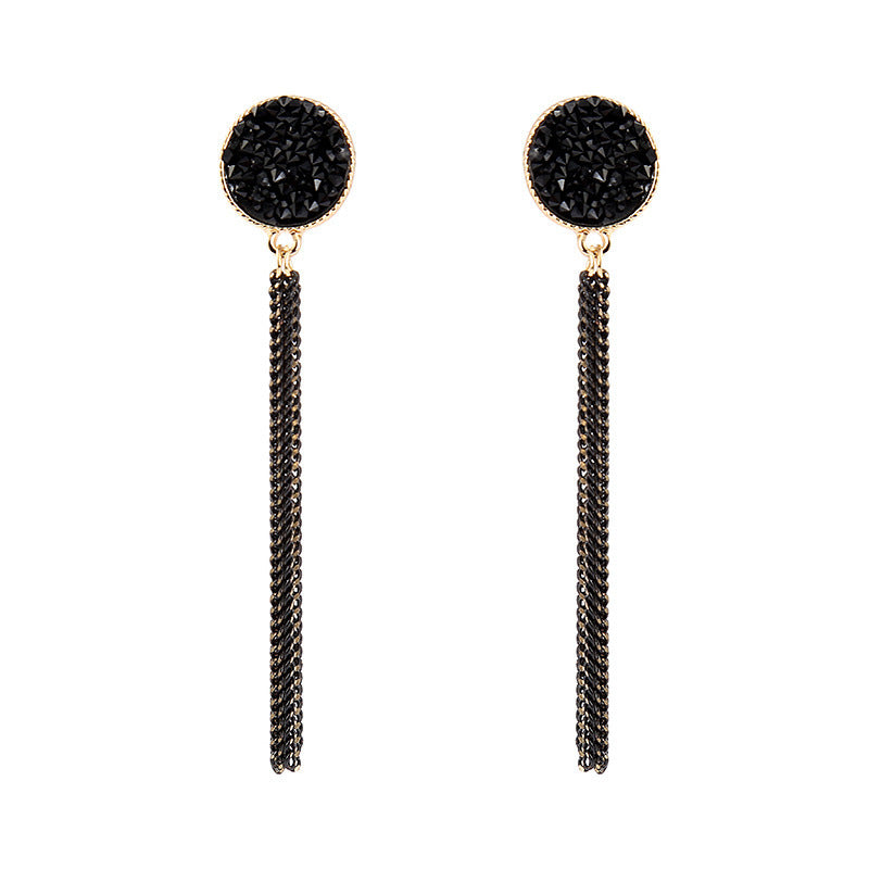 black retro long diamond tassel earrings