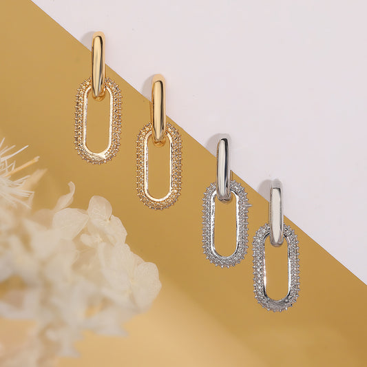 1 pair simple style commute oval plating inlay copper zircon 18k gold plated drop earrings