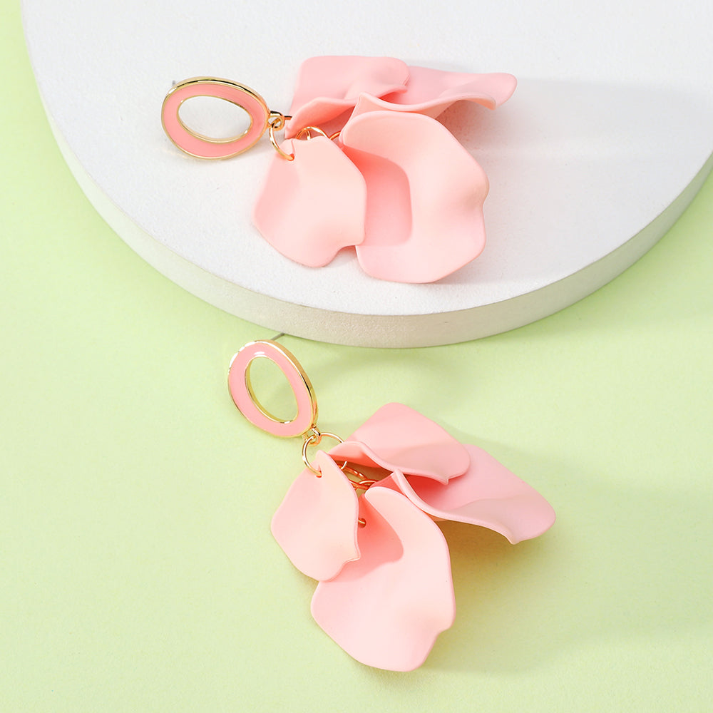 1 pair elegant romantic sweet petal spray paint painted inlay zinc alloy acrylic dangling earrings