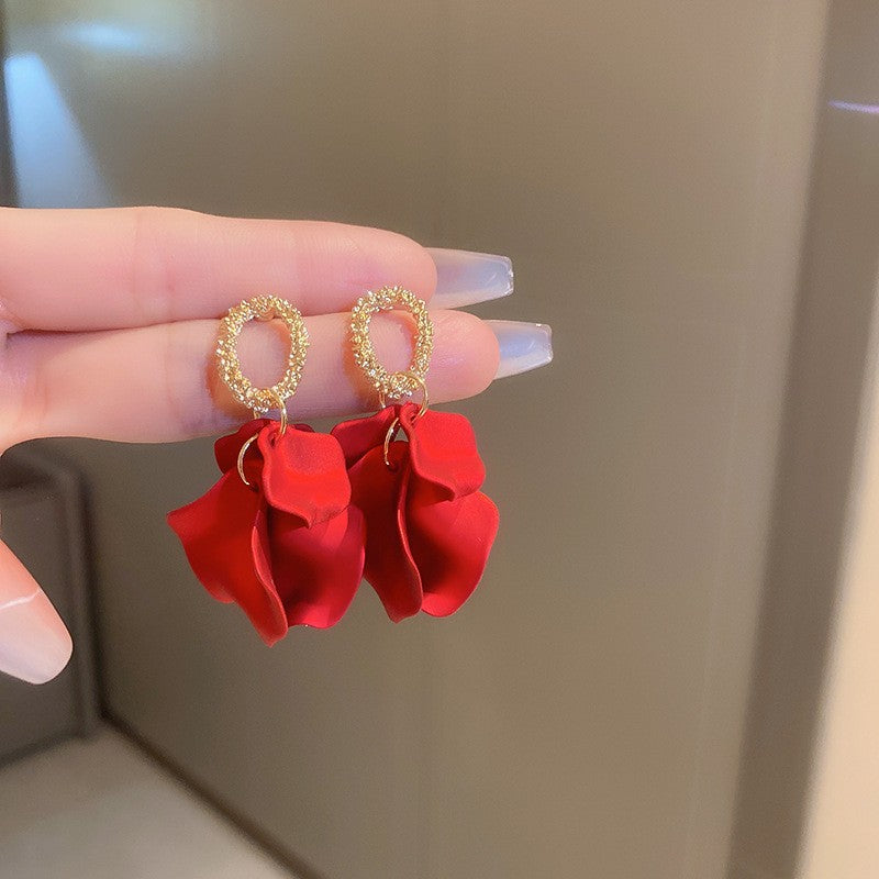 1 pair elegant flower inlay alloy acrylic drop earrings