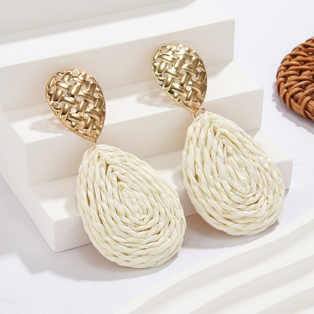 1 Pair Hawaiian Tropical Water Droplets Water Drop Alloy raffia 14K Gold Plated Drop Earrings