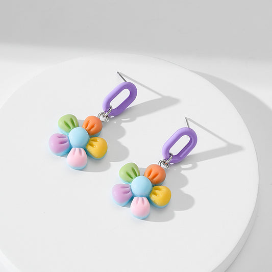1 pair cute korean style flower arylic drop earrings